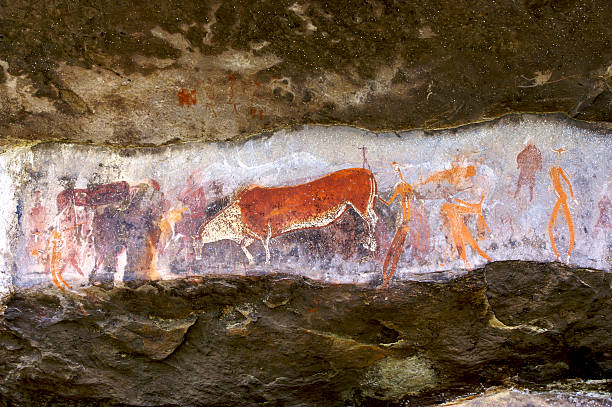 Rock Art Rock art by the San People at Giants Castle in the Drakensberg bushmen stock pictures, royalty-free photos & images