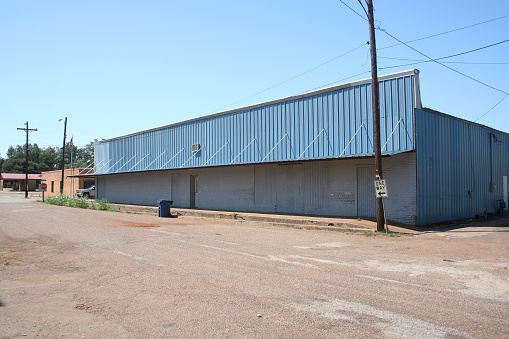 Blue Vintage Metal Building Located in Rural East Tx