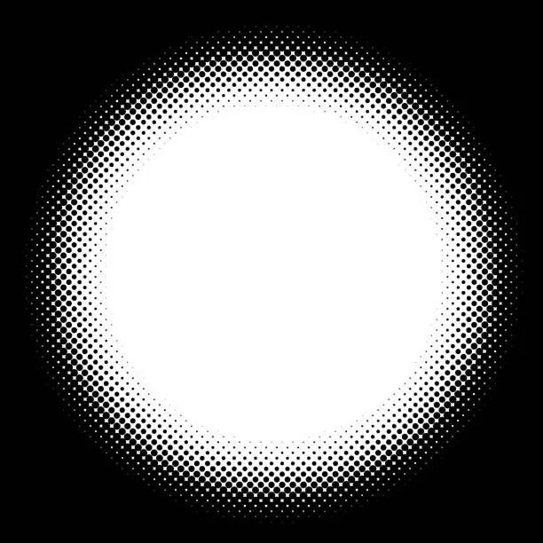 Vector illustration of Abstract circle frame halftone dots logo emblem design element. Halftone effect template for your design.