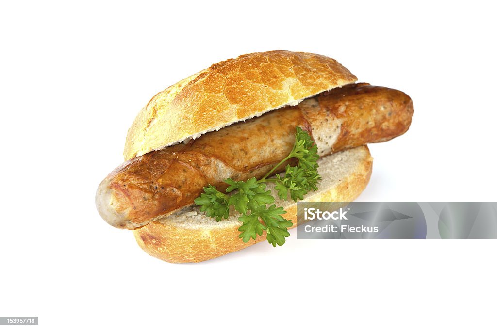 Bratwurst-linguiça, pão e salsinha - Foto de stock de Bratwurst royalty-free