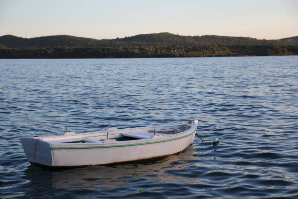 fishing boat on the sea at the evening in Montenegro