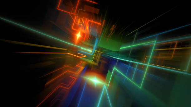 istock New digital technology background, dark neon light, motion blur, fantastical glow. 3d render 1539588748
