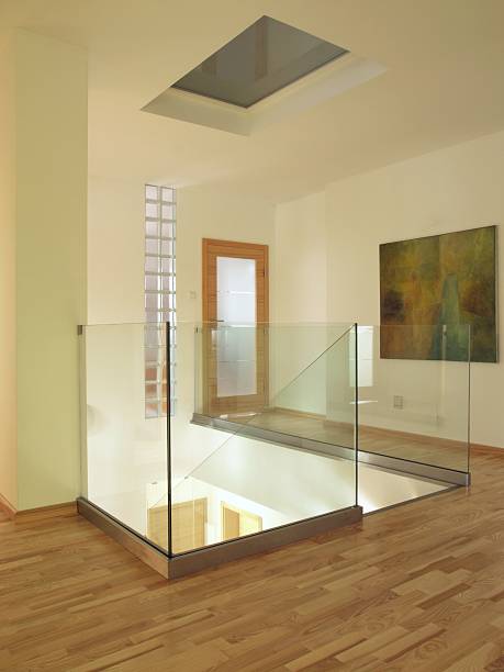 istock Modern hallway with glass staircase 153959084