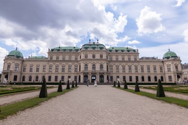 The northern facade and garden of the Belvedere Palace stock photo