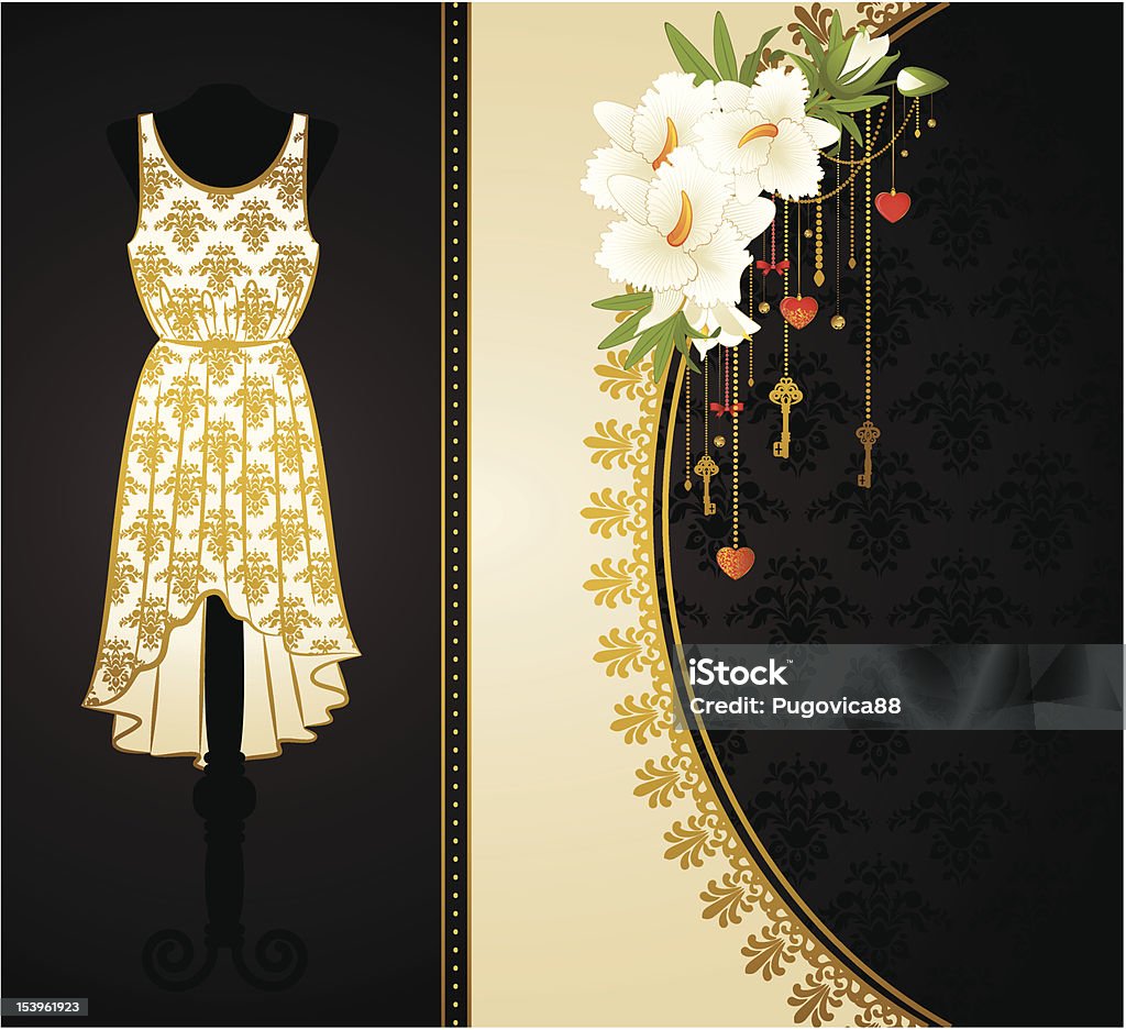 Vintage background with dress and flower ornaments. Vector Adult stock vector