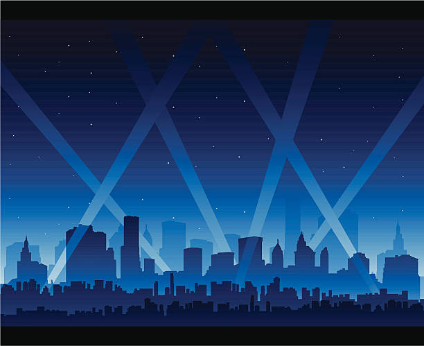 Party city Party city nightlife bright spot light in the sky spotlight illustrations stock illustrations
