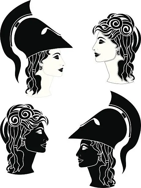 Vector illustration of greek woman profiles