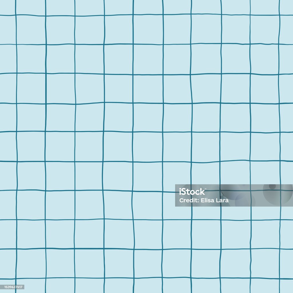 Pale Blue Checked Pattern Hand Drawn Checkered Seamless Pattern Light Blue Stock Illustration ...