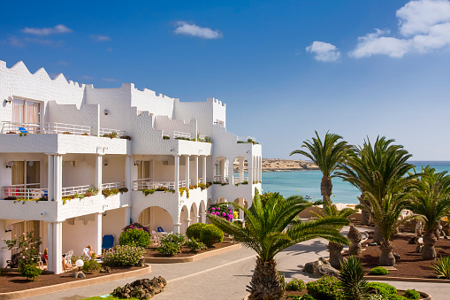 Fuertenventura, Spain, Europe- June 20,2023:hotel complex of Barlovento Club Hotel, Playa Sotavento, Costa Calma, Fuerteventura, Canary Islands
