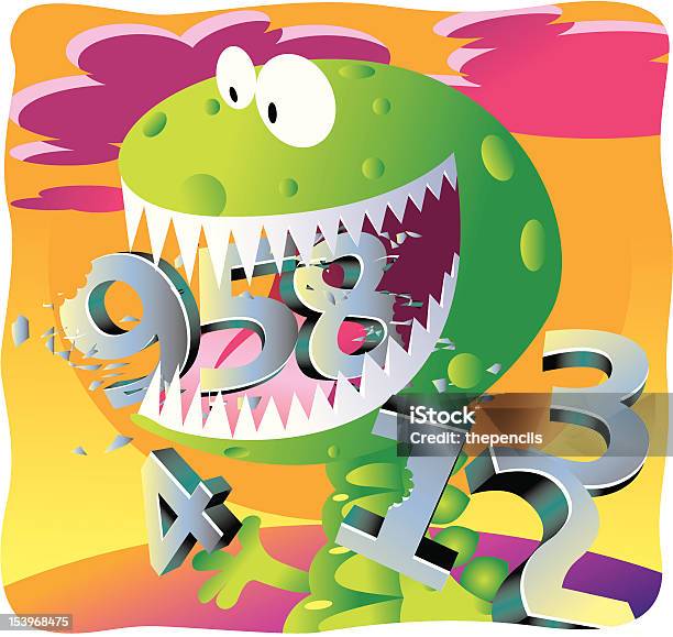 Number Cruncher Monstro Dinossauro - Arte vetorial de stock e mais imagens de Arcaico - Arcaico, Banda desenhada - Produto Artístico, Boca de animal