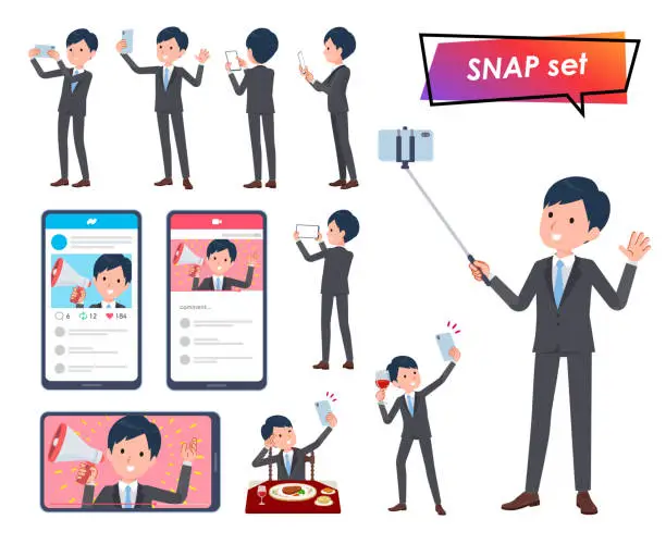 Vector illustration of A set of business man shooting with a smartphone