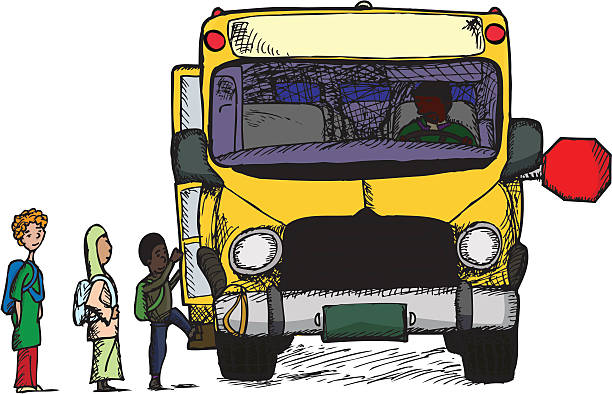 탑승이란 버스 - bus child waiting education stock illustrations