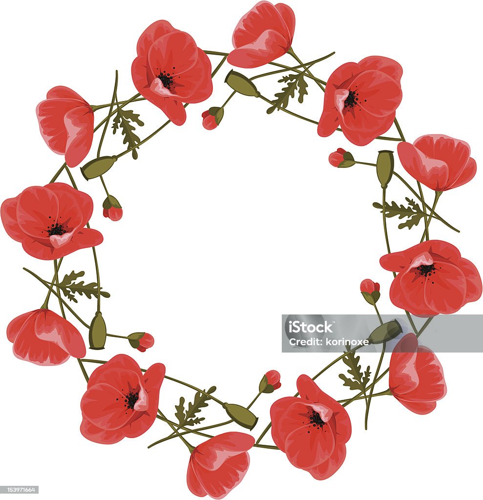 Wreath of red poppies Spring wreath of red poppies. Border - Frame stock vector