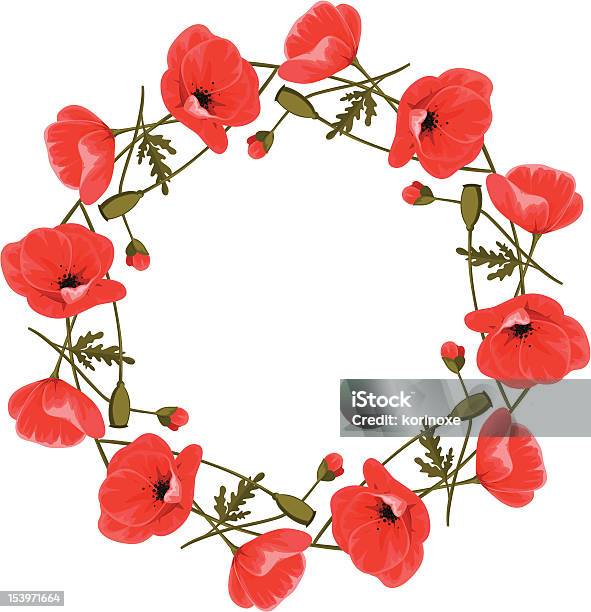 Wreath Of Red Poppies Stock Illustration - Download Image Now - Border - Frame, Circle, Colors