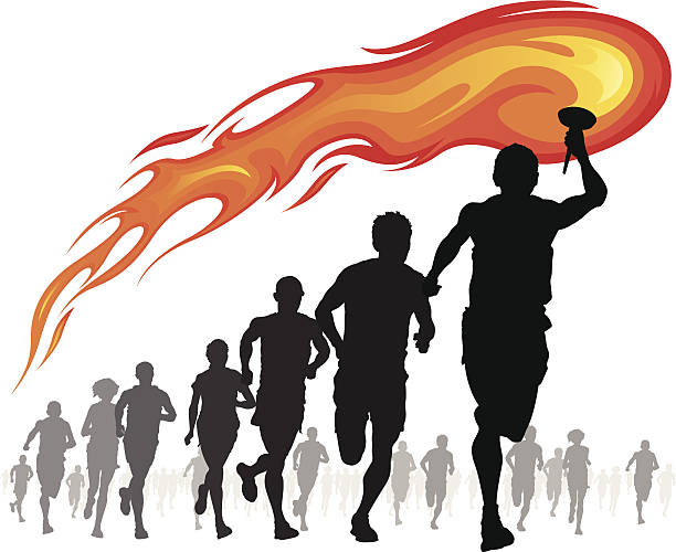 Athletes with flaming torch. vector art illustration
