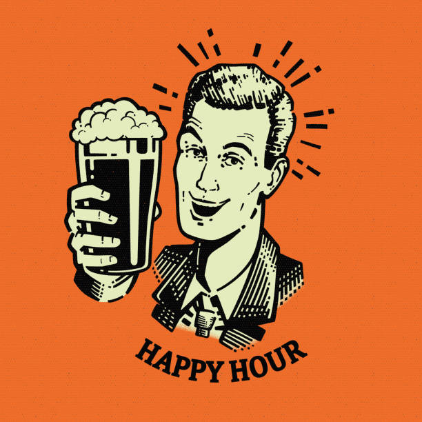 Homem alegre com cerveja Happy hour - ilustração de arte em vetor