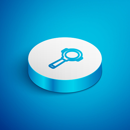 Isometric line Coffee filter holder icon isolated on blue background. White circle button. Vector.