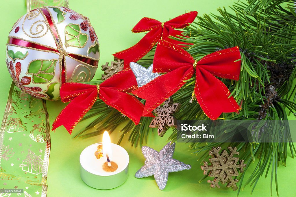 Christmas Pine & Candle with Bauble christmas decoration Advent Stock Photo