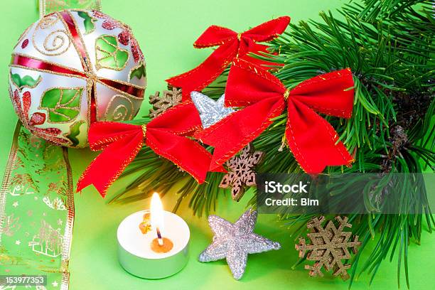 Christmas Pine Candle With Bauble Stock Photo - Download Image Now - Advent, Beauty, Branch - Plant Part