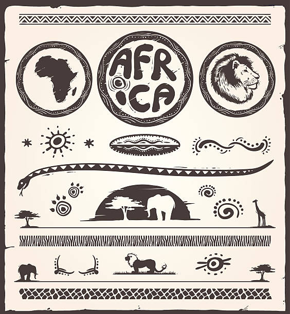 Africa Design Elements collection of various african design elements vintage safari stock illustrations