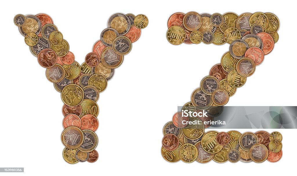 Caratteri Y e Z in monete in Euro - Foto stock royalty-free di Alfabeto