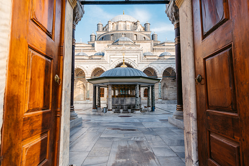 The entrance of Bayezid II Mosque in Istanbul, Turkey.