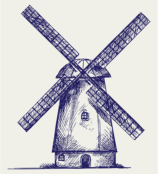 Windmill vector art illustration