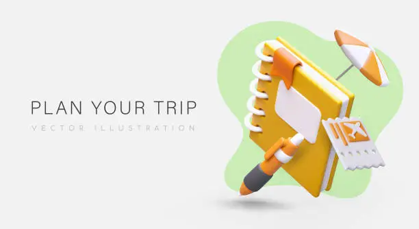 Vector illustration of Vacation planning. Booking tickets for passengers and luggage