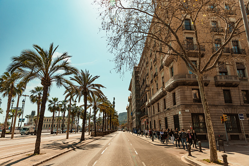Exterior of famous buildings in Barcelona streets, Spain