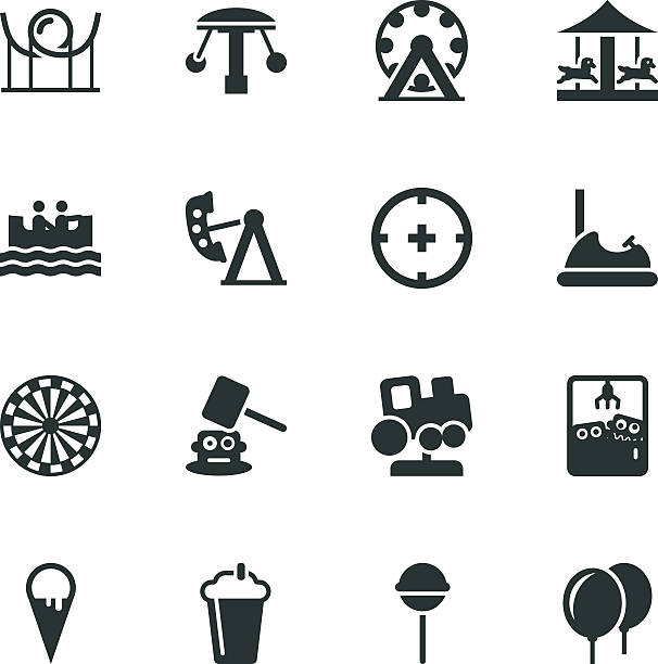 Theme Park Silhouette Icons Theme Park Silhouette Vector File Icons. carousel horse isolated stock illustrations