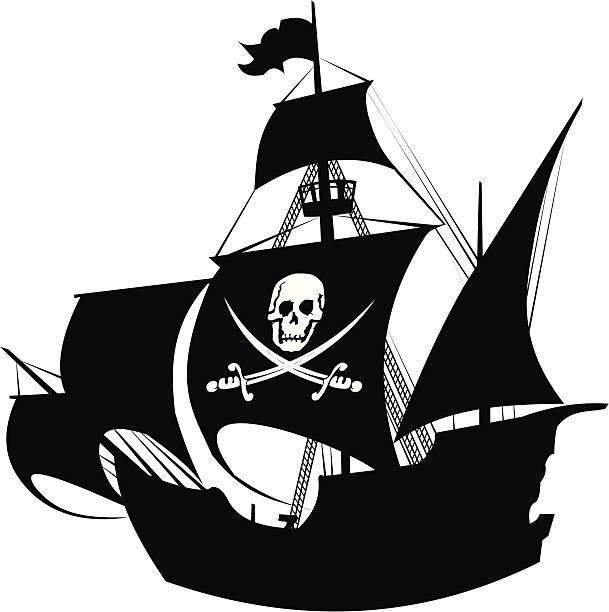 pirate schooner vector art illustration