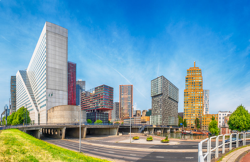 Panoramic image of modern buildings of Rotterdam