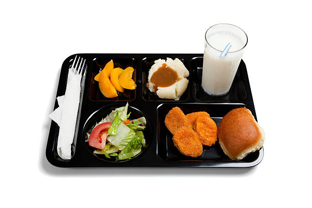 Black school lunch tray on a white background stock photo