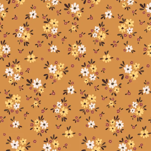 Vector illustration of Seamless floral pattern with cute small flowers in rustic style. Vector illustration.