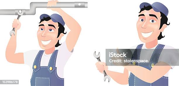 Plumber Repairing A Water Pipe And Shows Thumb Up Stock Illustration - Download Image Now - Pipe - Tube, Repairing, Adjustable Wrench