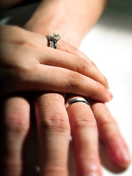 istock Couple Hold Hands with Wedding Rings 153986577