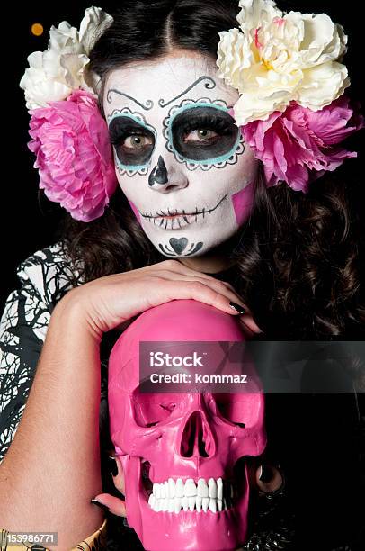 Halloween Living Dead Woman With Skull Stock Photo - Download Image Now - Adult, Adults Only, Art