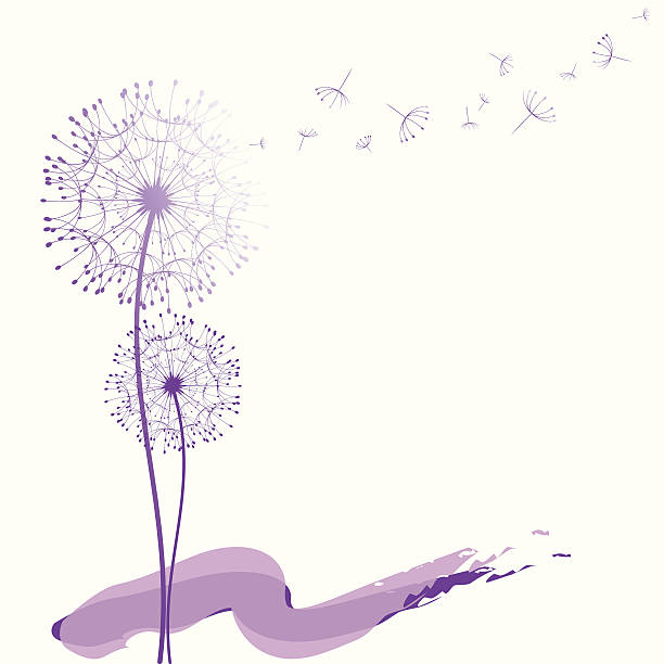 Abstract purple dandelion in the wind wallpaper vector art illustration