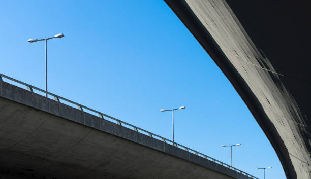 Under the highway bridge against clear blue sky, Berlin Wilmersdorf A100
