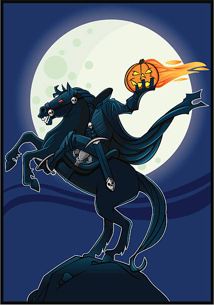 illustrazioni stock, clip art, cartoni animati e icone di tendenza di la headless horseman - beheading