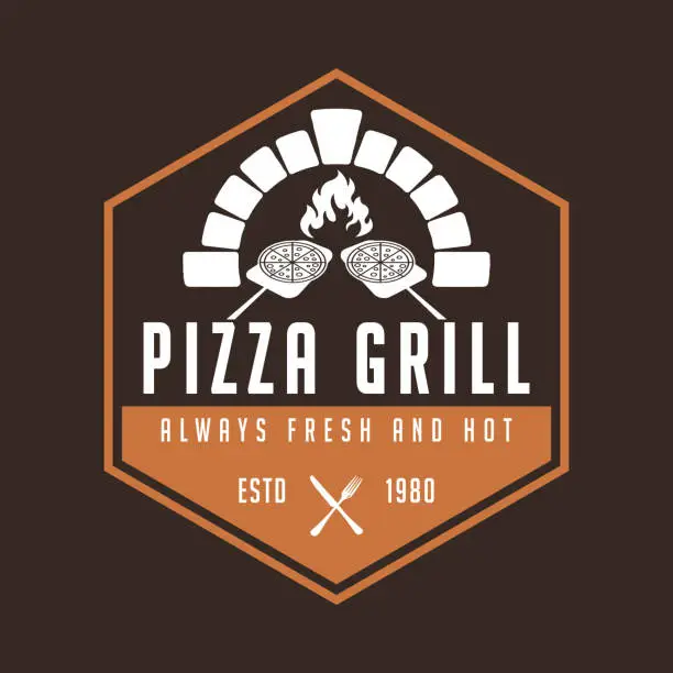 Vector illustration of vintage pizza logo design template