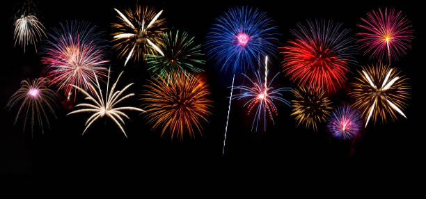 istock Group brightly colored fireworks on Fourth of July 153989940
