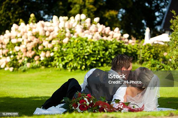 Wedding Kissing Couple On Meadow Stock Photo - Download Image Now - Adam Groom, Adult, Adults Only