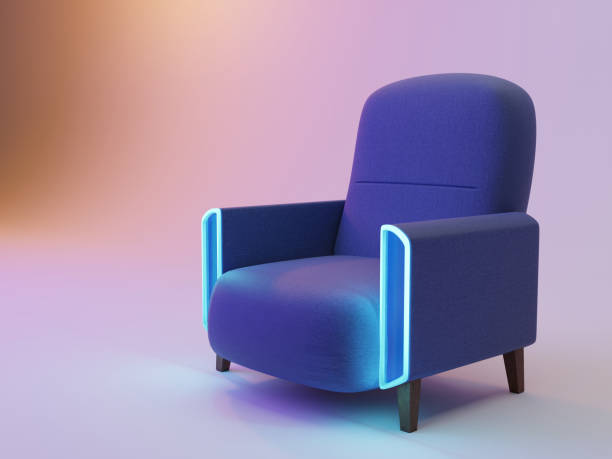 istock Blue Modern Fabric Sofa Chair with Illuminated Armrests - 3D Render 1539905138