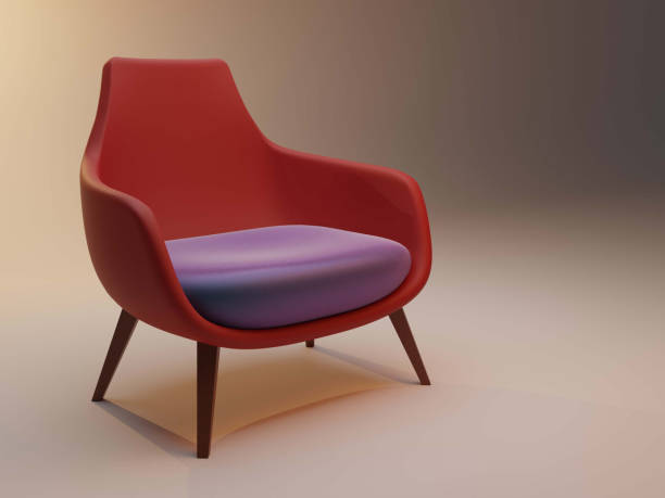 istock Modern Red Chair with Purple Cushions - 3D Render 1539908488