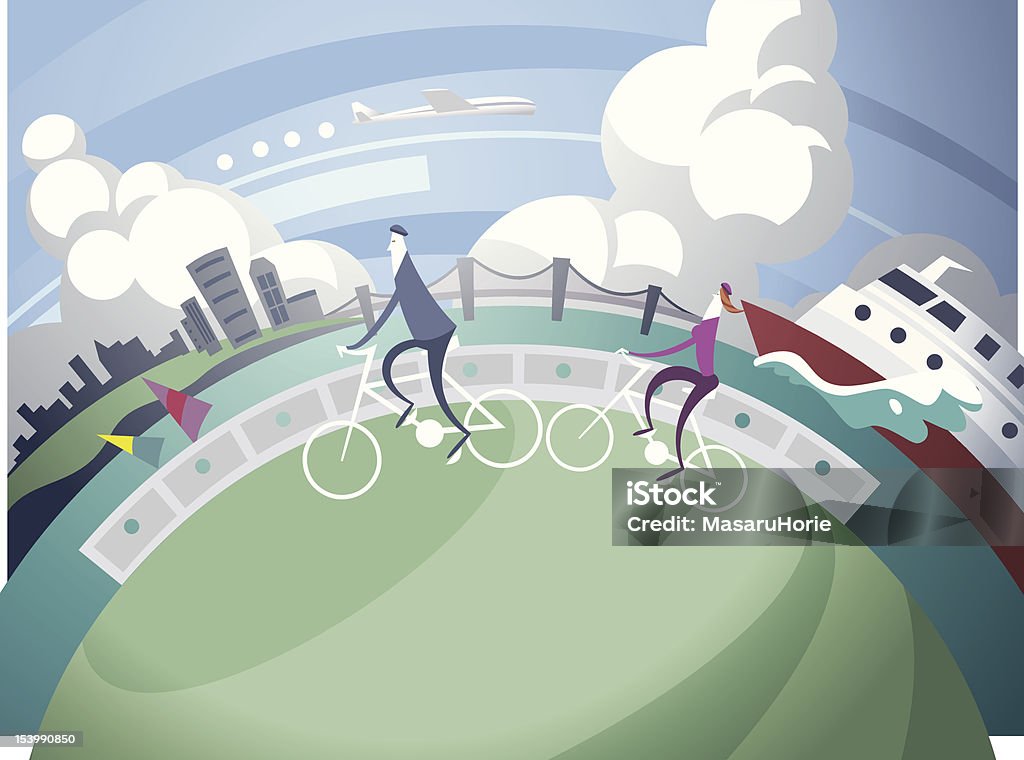 Giro in bicicletta presso la bay area - arte vettoriale royalty-free di Adulto