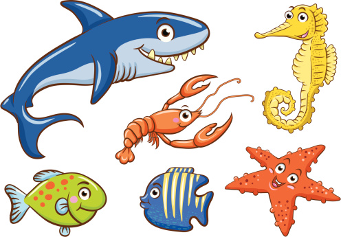 Aquatic Animals Stock Illustration - Download Image Now - Cartoon, Crayfish  - Seafood, Lobster - Animal - iStock