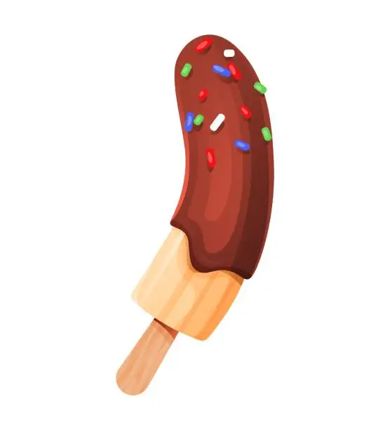Vector illustration of Frozen chocolate dipped banana isolated on a white background.