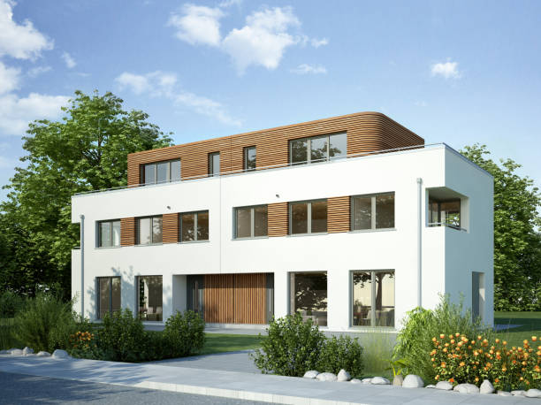 istock Modern duplex houses with wooden elements 1539960867