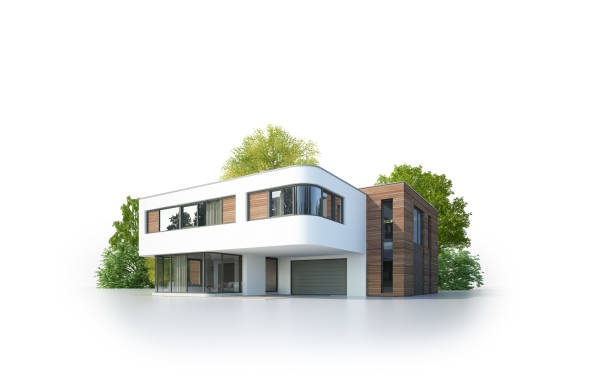 istock Isolated modern house with wooden elements and garage 1539960869